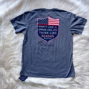 BURLEBO Party Like W Dress Like JKF Think Like Reagan Heather Blue Graphic Tee